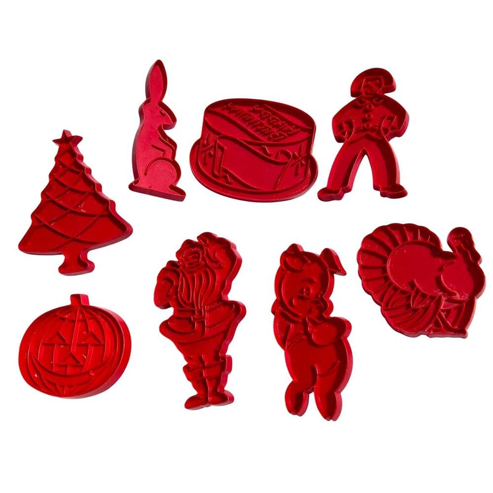 Vintage Tupperware Cookie Cutter Set Red Holiday Shapes 8pc